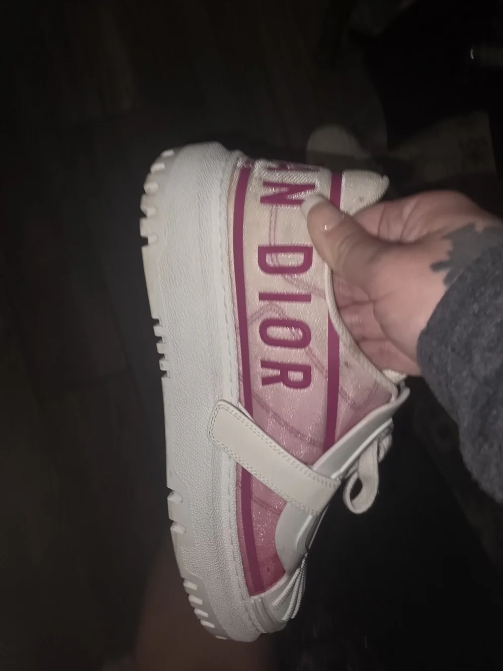 Dior Men's White Sneakers with Pink Logo Script